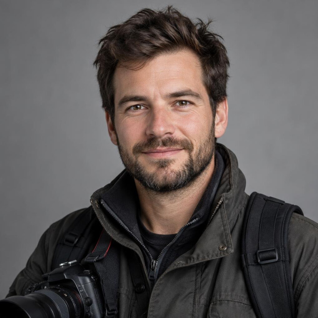 Studio portrait of a Swiss man photojournalist